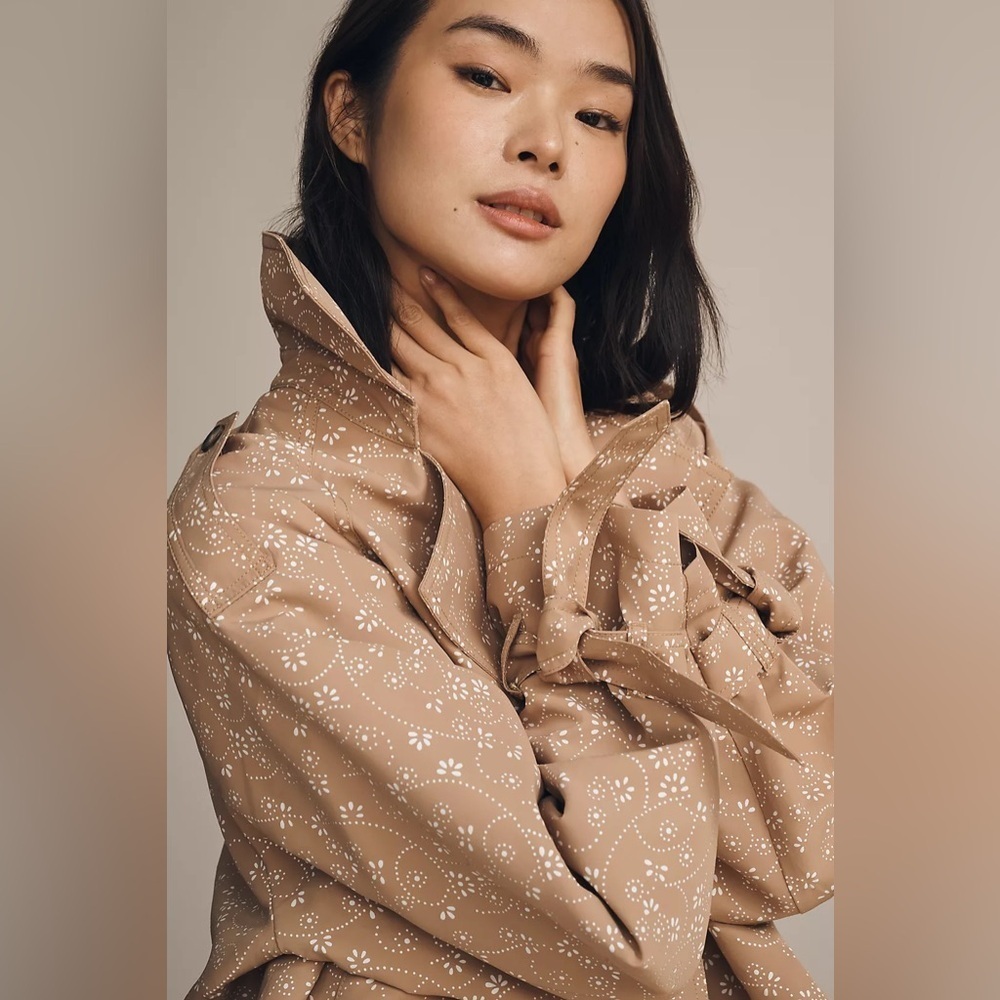 NWT! By Anthropologie Floral Cutwork Crop Trench Jacket - Picture 5 of 8